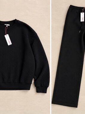 Women’s Black Quilted Crewneck Sweater - Unbranded